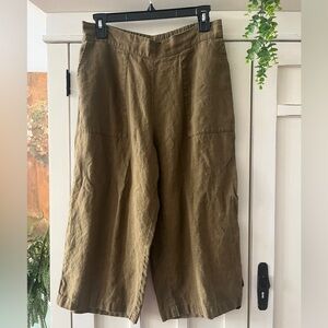 FLAX WIDE LEG CROPPED PANTS OLIVE GREEN SIZE S EXCELLENT T